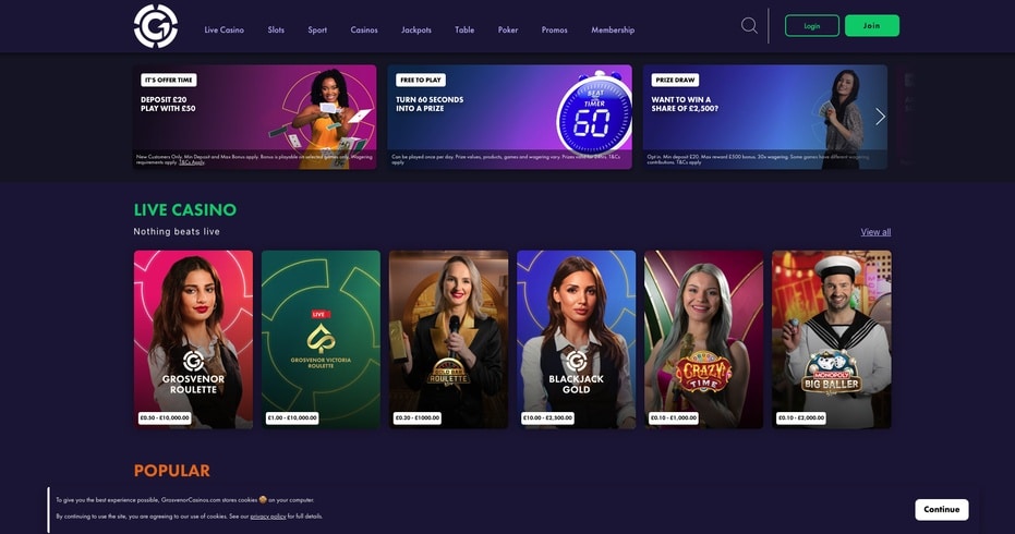 Grosvenor Casinos screenshot